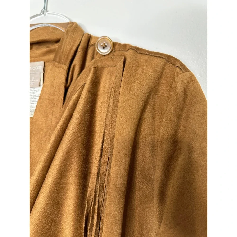 Chicos Faux Suede Fringe Wrap Jacket Cognac Brown Size 3 XL 16/18 Western Boho